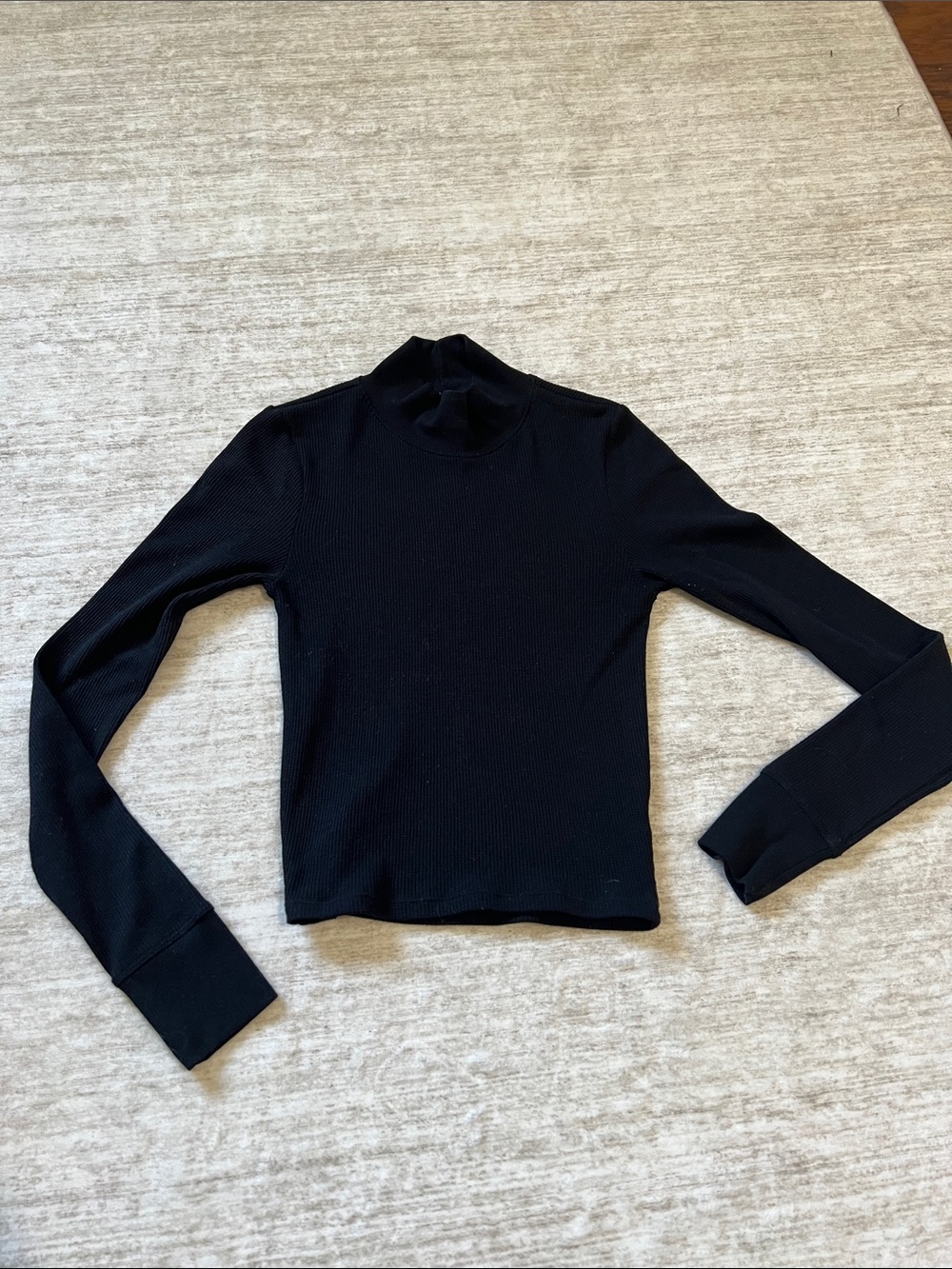 American Eagle Outfitters Black Ribbed Long-Sleeve Mock Neck Top